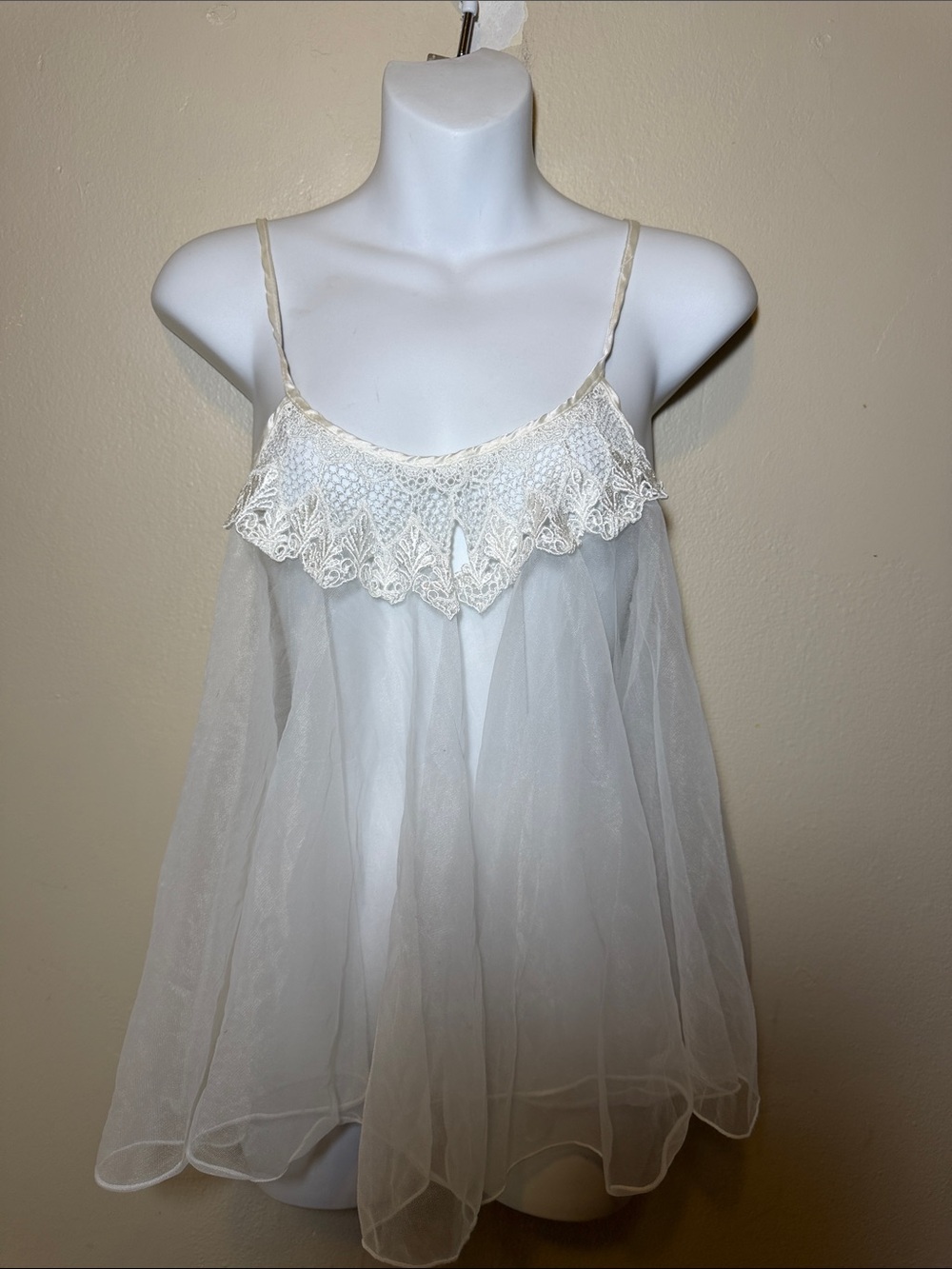 Frederick's of Hollywood Ivory Sheer Lace-Trim Babydoll Slip